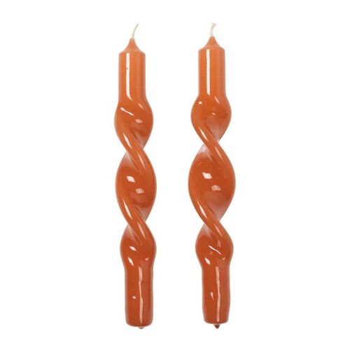 Broste Candle Twist Giftboxed Set Of 2 - Glossy Burned Orange